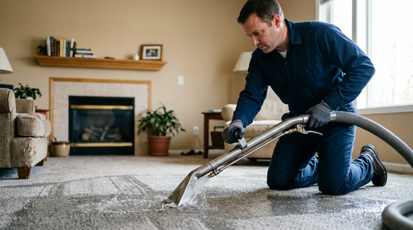 Water damage restoration technician working near Brenham, TX